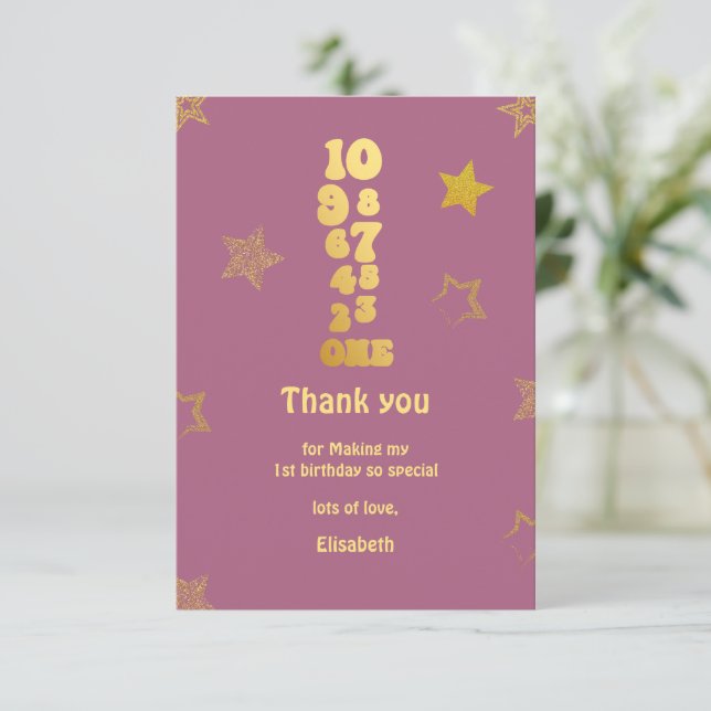 New Years Eve Countdown First Birthday  Thank You Card (Standing Front)