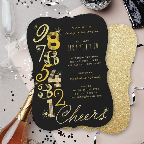 New Years Eve Countdown Glitter Holiday Party Invitation