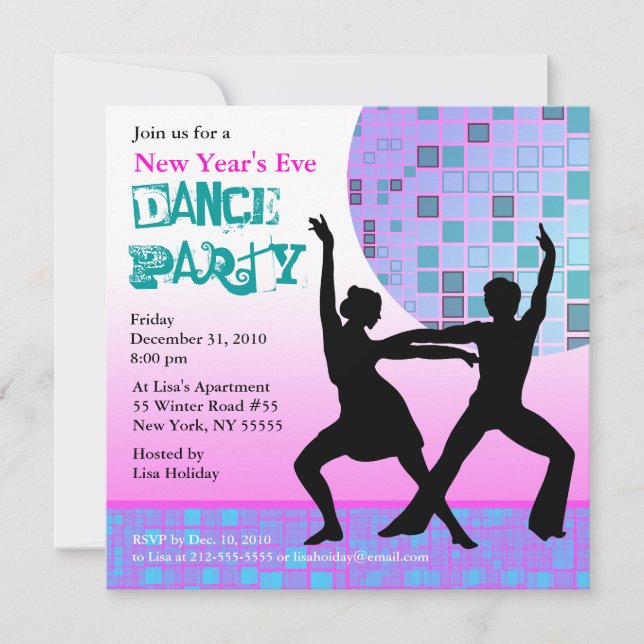 New Year's Eve Dance Party Invitation Pink Disco (Front)