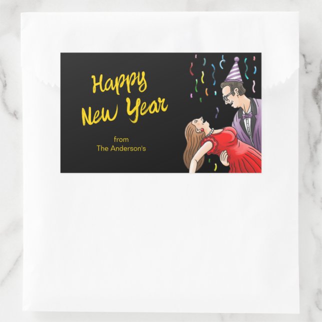 New Year's Eve Dancing Rectangular Sticker (Bag)