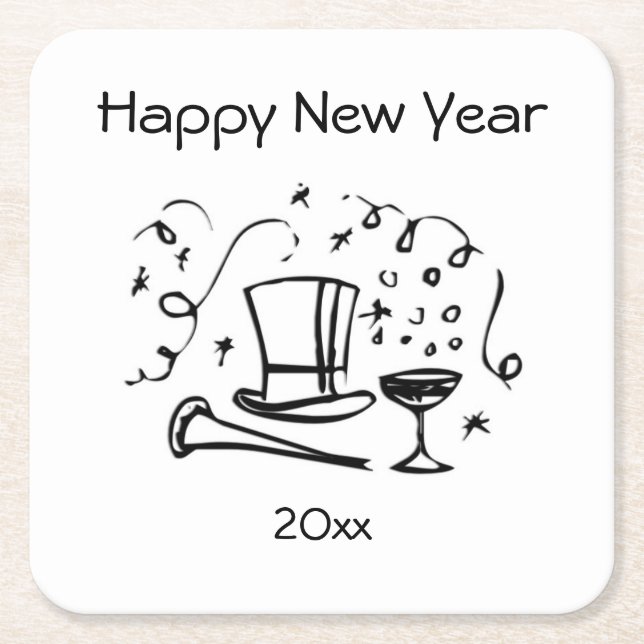 New Years Eve Dated Square Paper Coaster (Front)