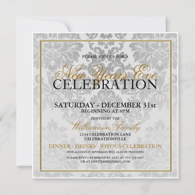 New Years Eve Dinner Party Invitation (Front)