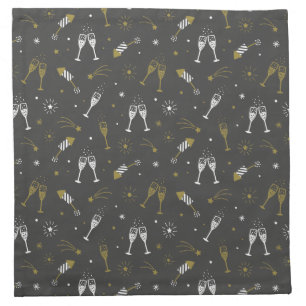 New Year's Eve Fireworks and Champagne glasses Cloth Napkin