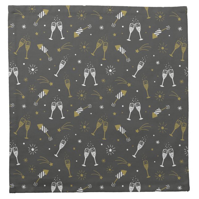 New Year's Eve Fireworks and Champagne glasses Cloth Napkin (Front)