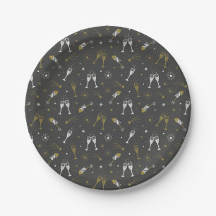 New Year's Eve Fireworks and Champagne glasses Paper Plates