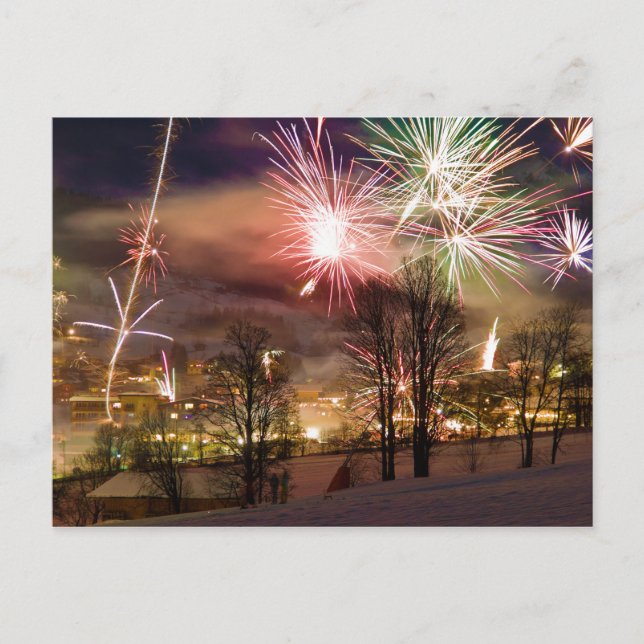 New Year's Eve Fireworks in Niederau Tyrol Austria Holiday Postcard (Front)