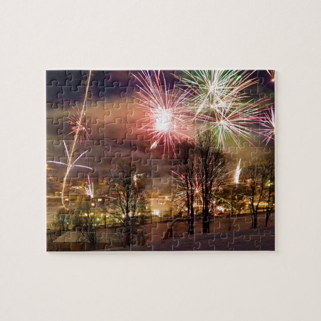 New Year's Eve Fireworks in Niederau Tyrol Austria Jigsaw Puzzle (Horizontal)