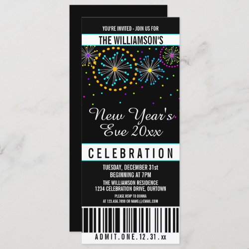 New Years Eve Fireworks Ticket Style Invitations