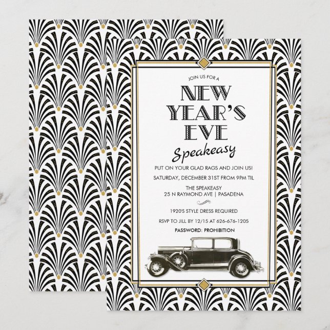 New Year's Eve Gatsby Art Deco Invitation (Front/Back)