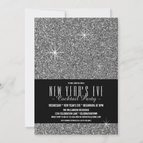 New Years Eve Glitzy Silver Party Invitation