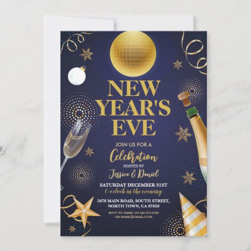 New Years Eve Gold 2024 Party Celebration Invitation