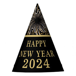 New Year's Eve Gold Black Happy New Year Party Hat