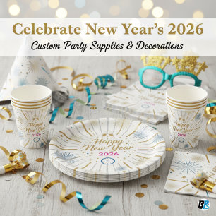 New Year's Eve Gold & Blue Fireworks Celebration Paper Plates