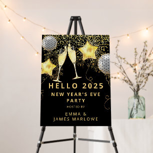 New Years Eve Gold Glitter Balloons Black Foam Board