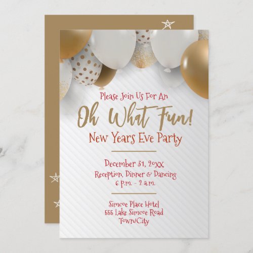New Years Eve Gold  White Party Invitation
