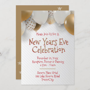New Years Eve, Gold & White Party Invitation