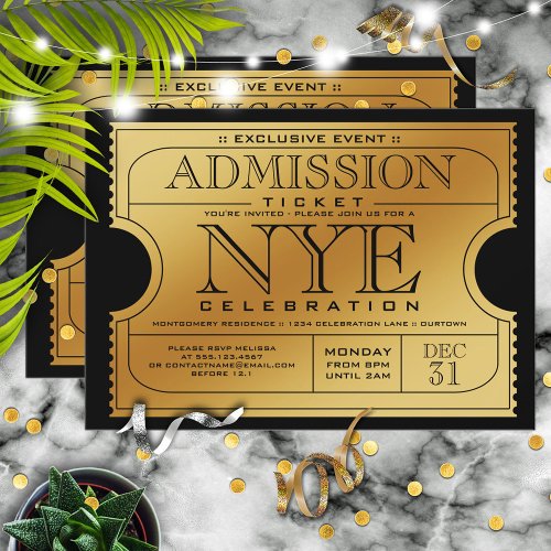 New Years Eve Golden Ticket Party  Invitation