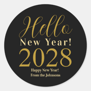 New Year's Eve Happy New Year Black Gold Classic Round Sticker