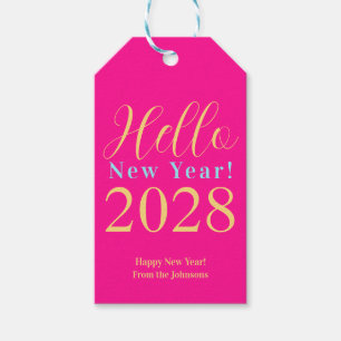 New Year's Eve Happy New Year Hot Pink Gift Tags