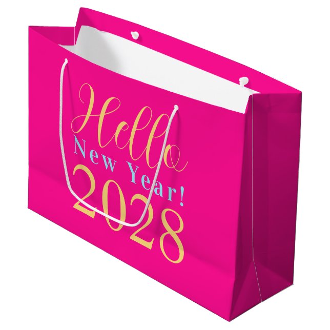 New Year's Eve Hot Pink Party Favor Large Gift Bag (Front Angled)