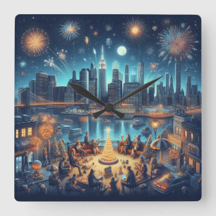 New Year's Eve in New York City Square Wall Clock