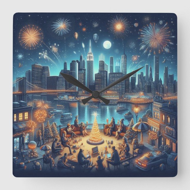 New Year's Eve in New York City Square Wall Clock (Front)