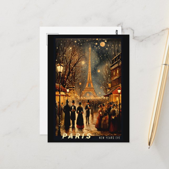 New  Year's Eve in Paris Postcard (Front/Back In Situ)