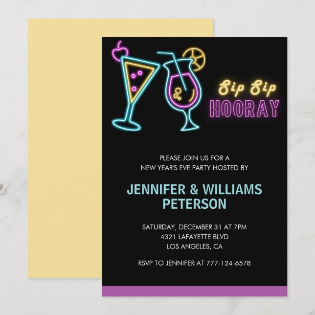 New year's eve invitation Cocktail Neon Glow (Front/Back)