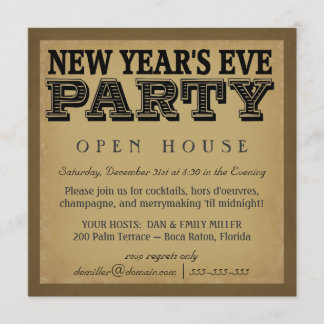 New Years Eve Invitations - Vintage Woodcut