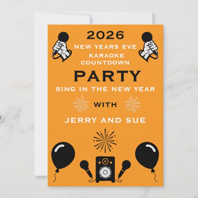 New Years Eve Karaoke Countdown Invitation (Front)