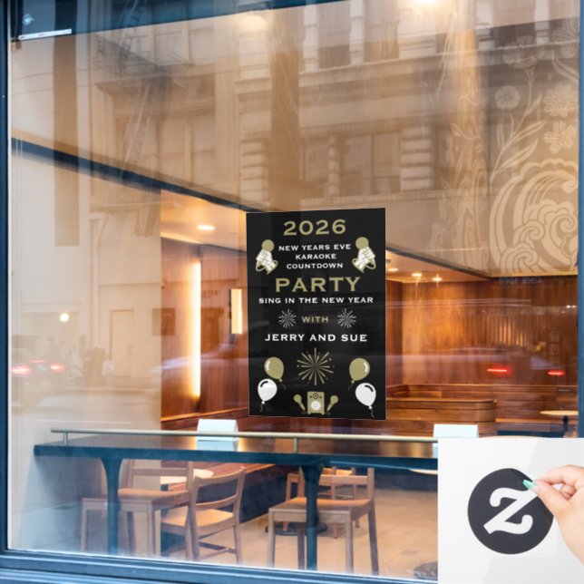 New Years Eve Karaoke Countdown Window Cling (Cafe Window)