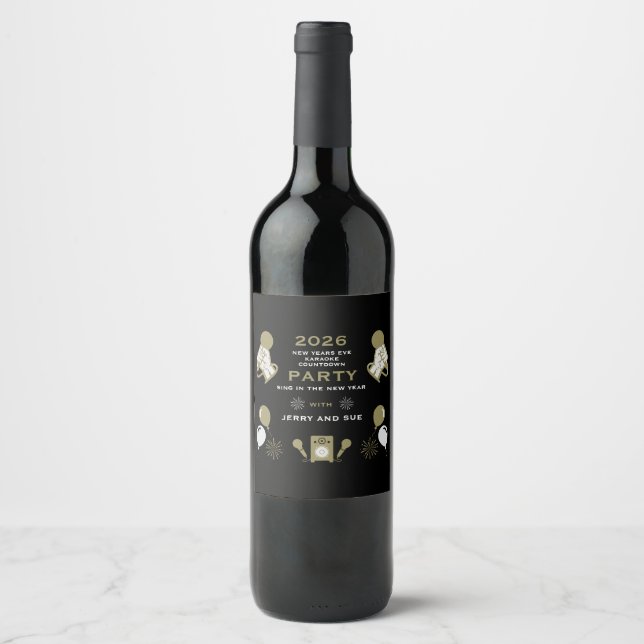 New Years Eve Karaoke Countdown Wine Label (Front)