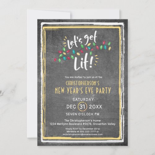 New Years Eve LETS GET LIT Party Invitation