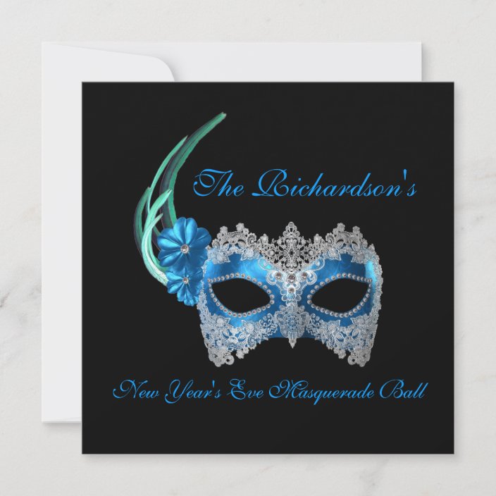 New Year S Eve Masquerade Ball Blue Mask 1 Invitation Zazzle Com