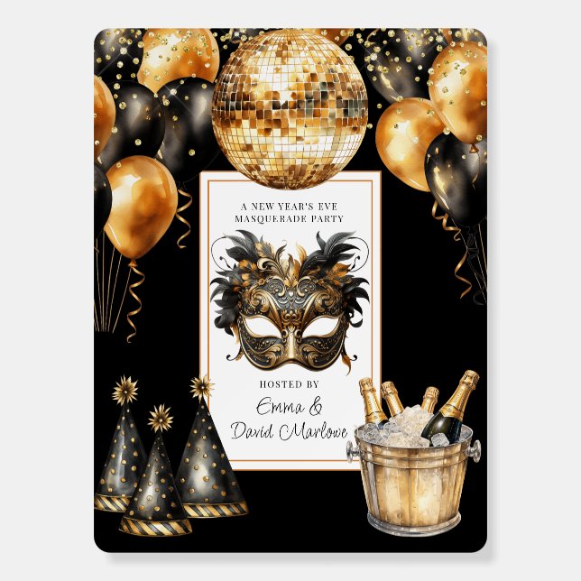 New Year's Eve Masquerade Party Gold Black Glitter Foam Board (Front)