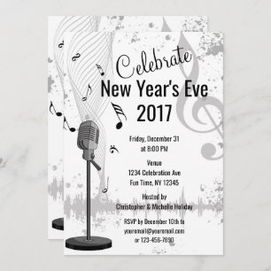 New Year's Eve Musical Black White Party Invite