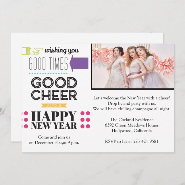 New Years Eve Night Party Invitation (Front/Back)