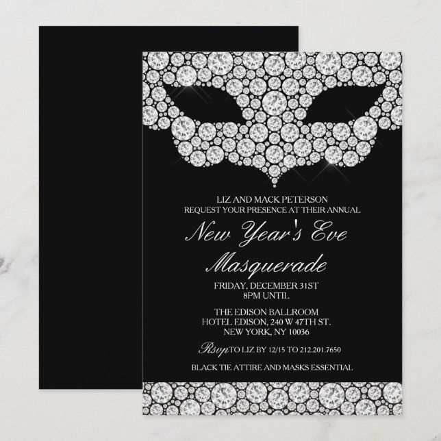 New Year's Eve NYE Masquerade Party Invitation (Front/Back)