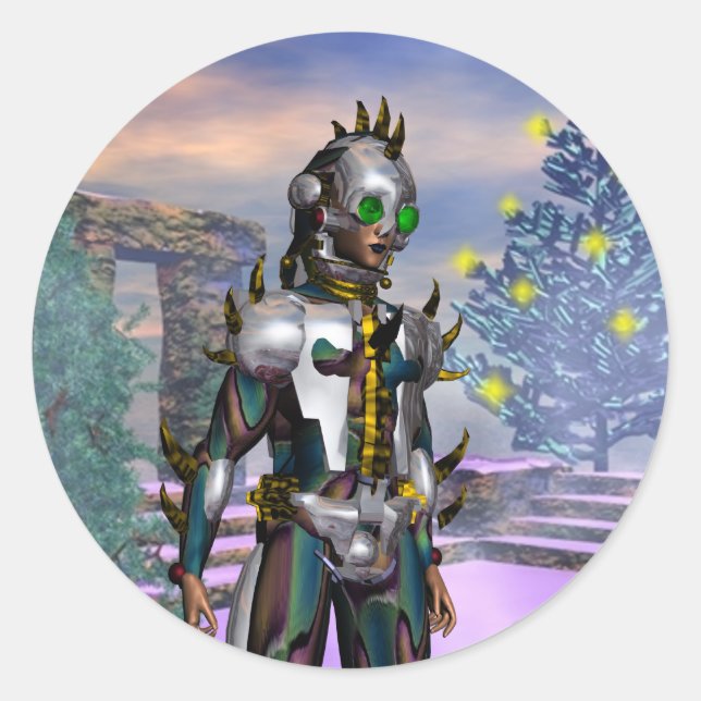 NEW YEAR'S EVE OF A CYBORG CLASSIC ROUND STICKER (Front)