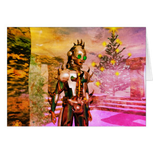 NEW YEAR'S EVE OF A CYBORG Pink Yellow Greeting Cards