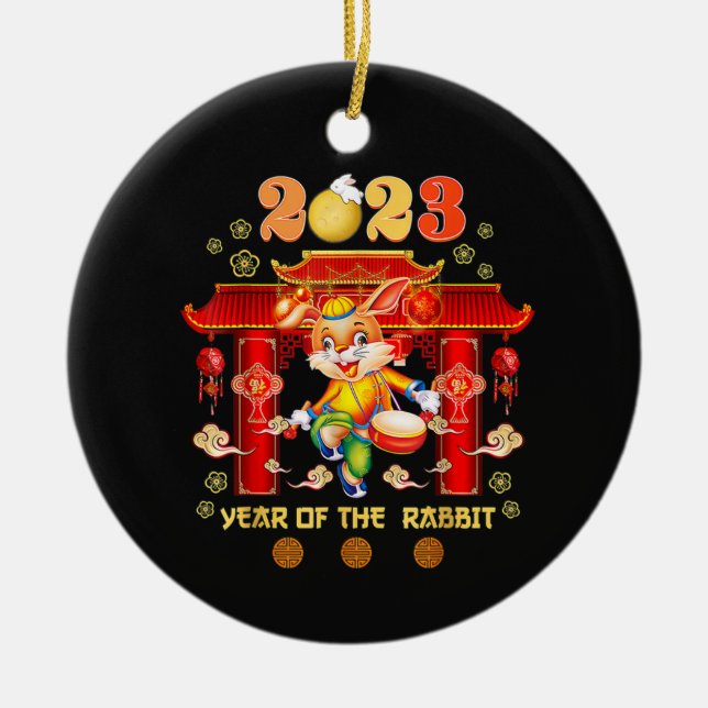 New Year's Eve Of The Rabbit Chinese Happy  Ceramic Ornament (Front)