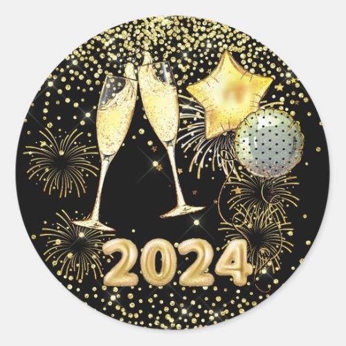 New Years Eve Party 2023 Gold Glitter On Black Classic Round Sticker