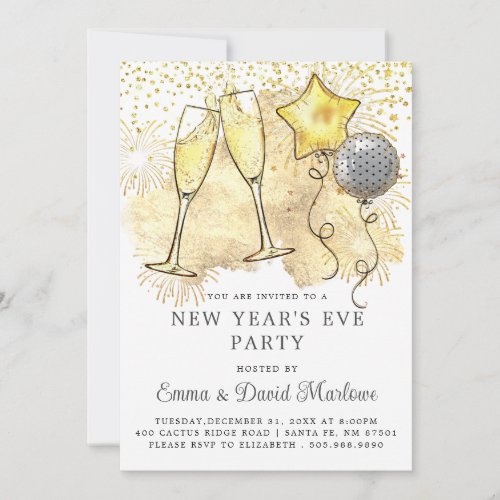 New Years Eve Party 2024 Champagne Glitter Invitation