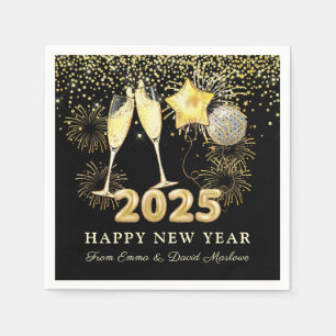 New Year's Eve Party 2025 Gold Black Modern Napkins