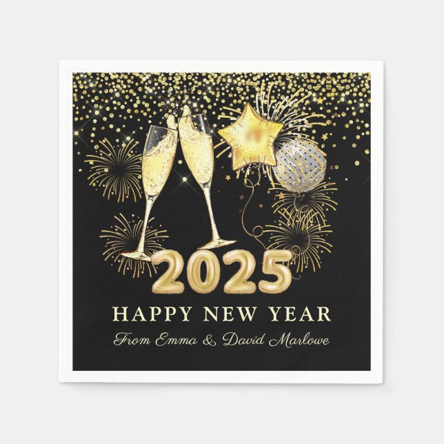 New Year's Eve Party 2025 Gold Black Modern Napkins (Front)