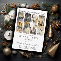 New Year's Eve Party 2025 Gold Glitter  Invitation