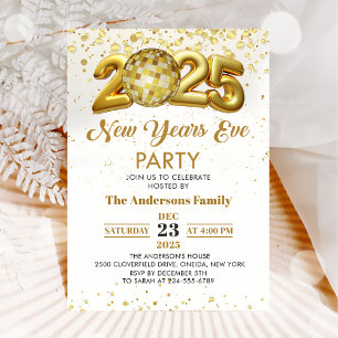 New Year's Eve Party 2025 Gold Glitter Invitation