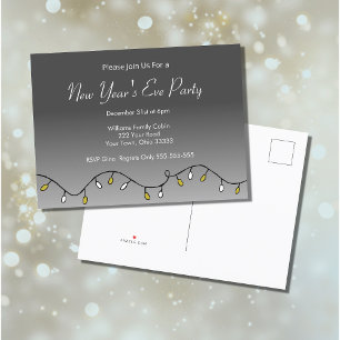 New Year's Eve Party 2026 Festive String Lights Invitation Postcard