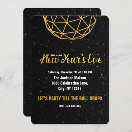 New Years Eve Party Ball Drop Faux Gold Invitation