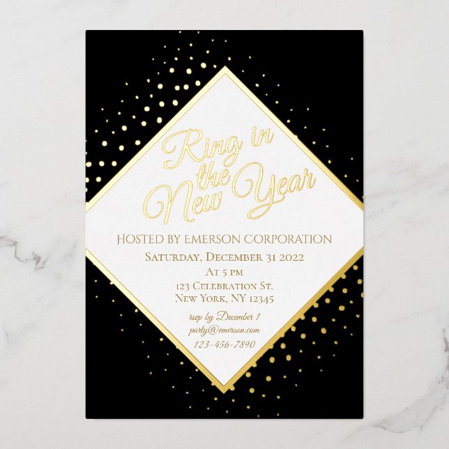New Years Eve Party Black And Gold Glitter  Foil Invitation (Front)